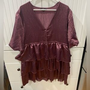 Velvet Heart Women’s Purple Maroon Flutter Silk Long Shirt Size XLarge